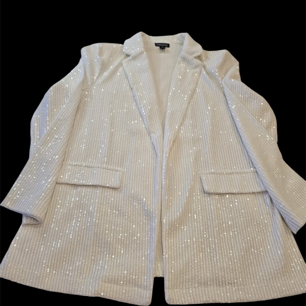 Elegant White Sequin Women's Pantsuit - Picture 3 of 6